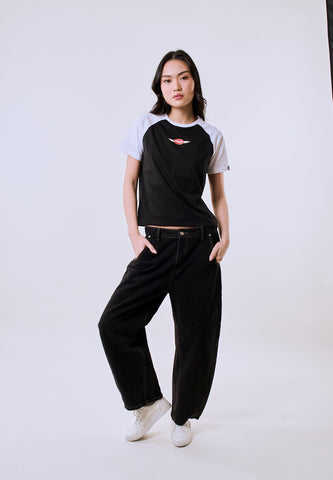 Mossimo Women's Black Raglan Track Comfort Fit Tee