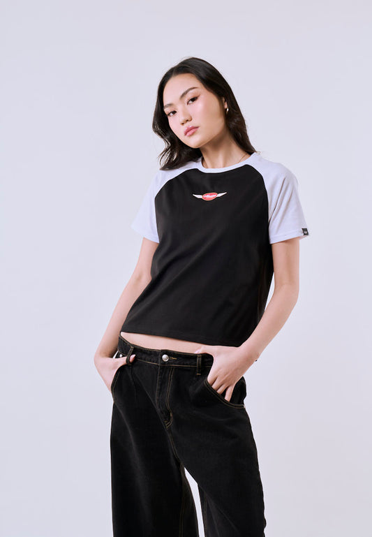 Mossimo Women's Black Raglan Track Comfort Fit Tee