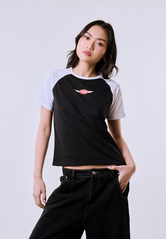 Mossimo Women's Black Raglan Track Comfort Fit Tee