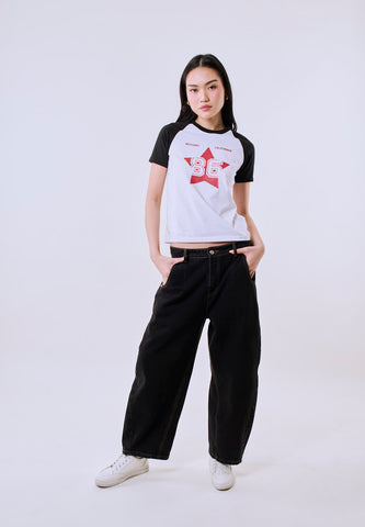 Mossimo Women's White Star Graphic 86 Logo Raglan Classic Fit Tee
