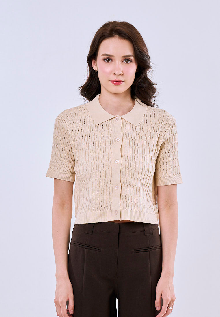 Mossimo Victoria Pale Khaki Classic Cropped Textured Knitted Top Fashion For Women