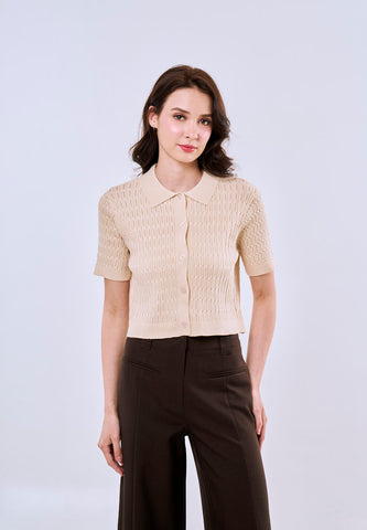 Mossimo Victoria Pale Khaki Classic Cropped Textured Knitted Top Fashion For Women