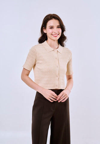 Mossimo Victoria Pale Khaki Classic Cropped Textured Knitted Top Fashion For Women