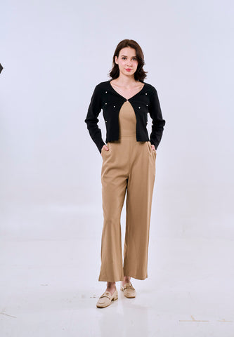 Mossimo Women's Black Classic Cropped Knitted Cardigan Top with Pearl