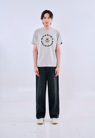 Mossimo Men's Heather Gray Classic Fit Tee with Flocking Logo Print