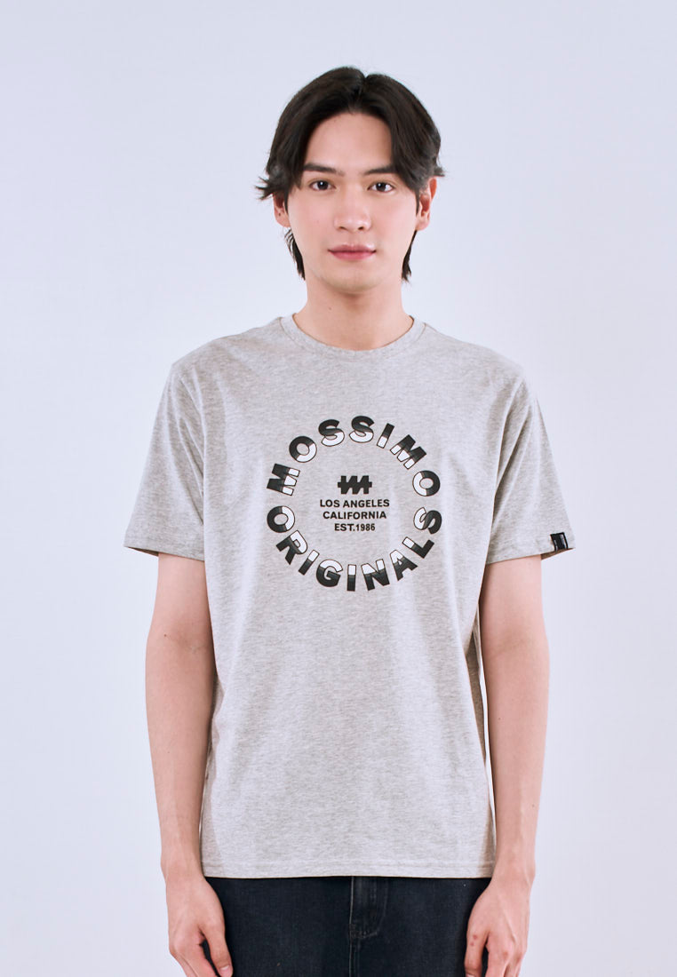 Mossimo Men's Heather Gray Classic Fit Tee with Flocking Logo Print