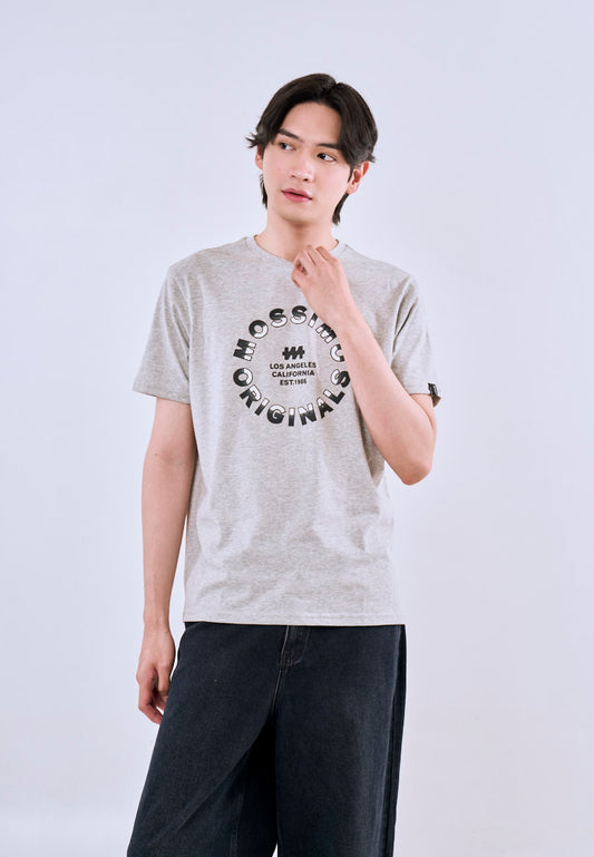 Mossimo Men's Heather Gray Classic Fit Tee with Flocking Logo Print