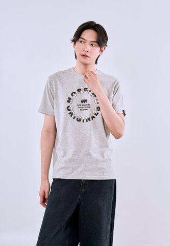 Mossimo Men's Heather Gray Classic Fit Tee with Flocking Logo Print