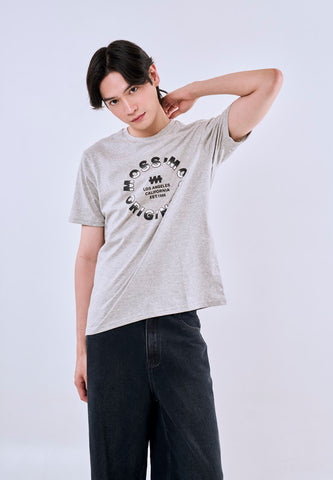Mossimo Men's Heather Gray Classic Fit Tee with Flocking Logo Print