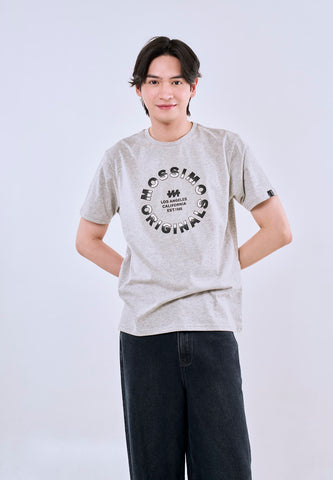 Mossimo Men's Heather Gray Classic Fit Tee with Flocking Logo Print