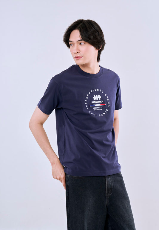 Mossimo Men's Navy Blue Regular Fit Logo Print Tee