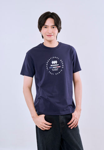 Mossimo Men's Navy Blue Regular Fit Logo Print Tee
