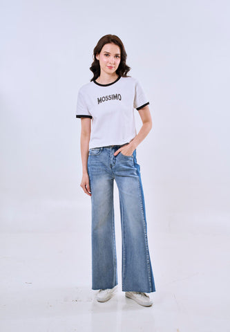 Mossimo Rosalie White Ringer Classic Cropped Fit Tee For Women