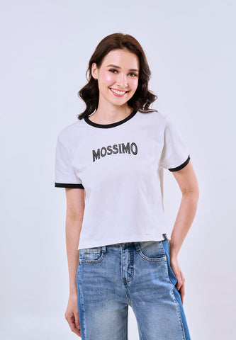 Mossimo Rosalie White Ringer Classic Cropped Fit Tee For Women