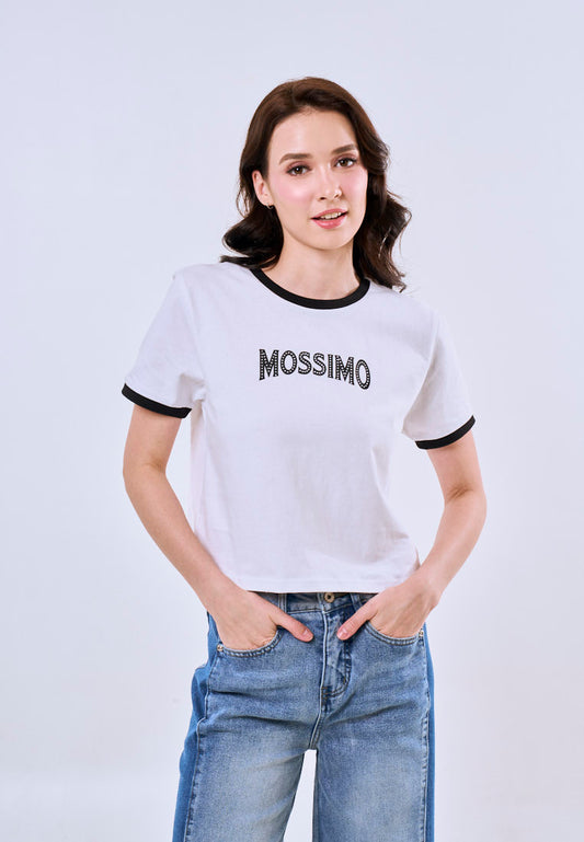 Mossimo Rosalie White Ringer Classic Cropped Fit Tee For Women