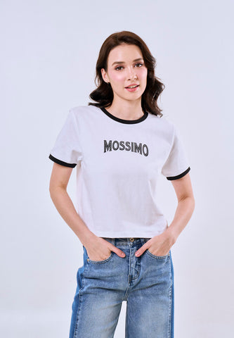 Mossimo Rosalie White Ringer Classic Cropped Fit Tee For Women