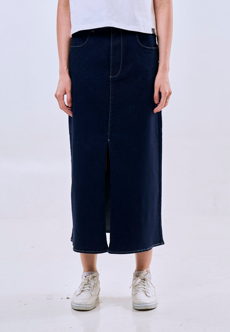 Mossimo Women's Dark Blue A-Line Denim Midi Skirt