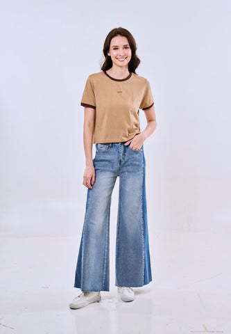 Mossimo Lella Pale Khaki Ringer Classic Cropped Fit Tee For Women