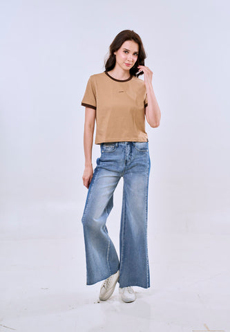 Mossimo Lella Pale Khaki Ringer Classic Cropped Fit Tee For Women