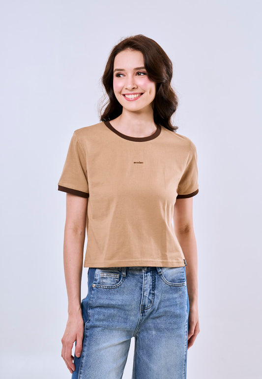 Mossimo Lella Pale Khaki Ringer Classic Cropped Fit Tee For Women