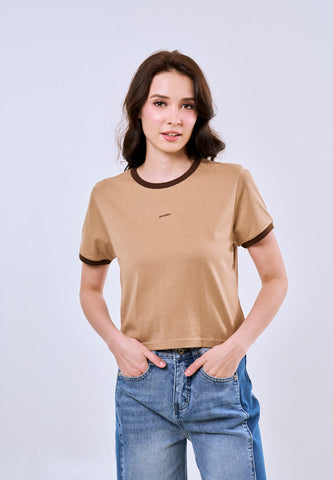 Mossimo Lella Pale Khaki Ringer Classic Cropped Fit Tee For Women