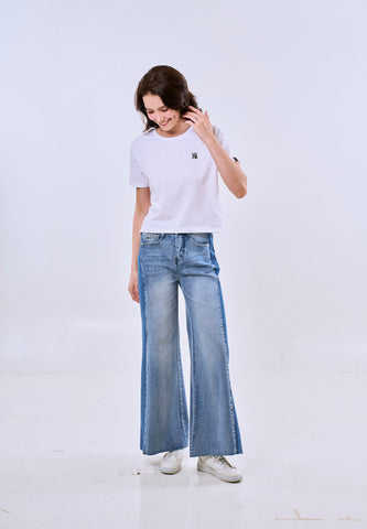 Mossimo Zoe Blue Two Tone Wide Leg Jeans For Women