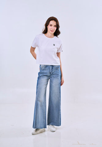Mossimo Zoe Blue Two Tone Wide Leg Jeans For Women