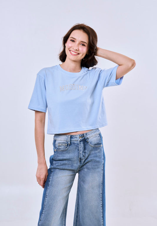 Mossimo Kaia Baby Blue Modern Cropped Fit Tee For Women