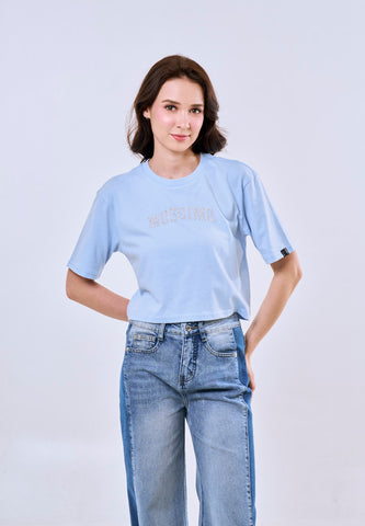 Mossimo Kaia Baby Blue Modern Cropped Fit Tee For Women