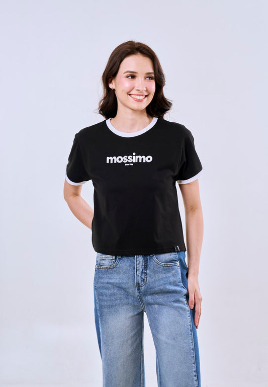 Mossimo Cleo Black Ringer Classic Cropped Fit Tee For Women