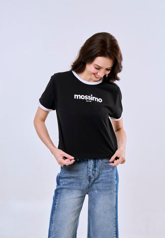 Mossimo Cleo Black Ringer Classic Cropped Fit Tee For Women