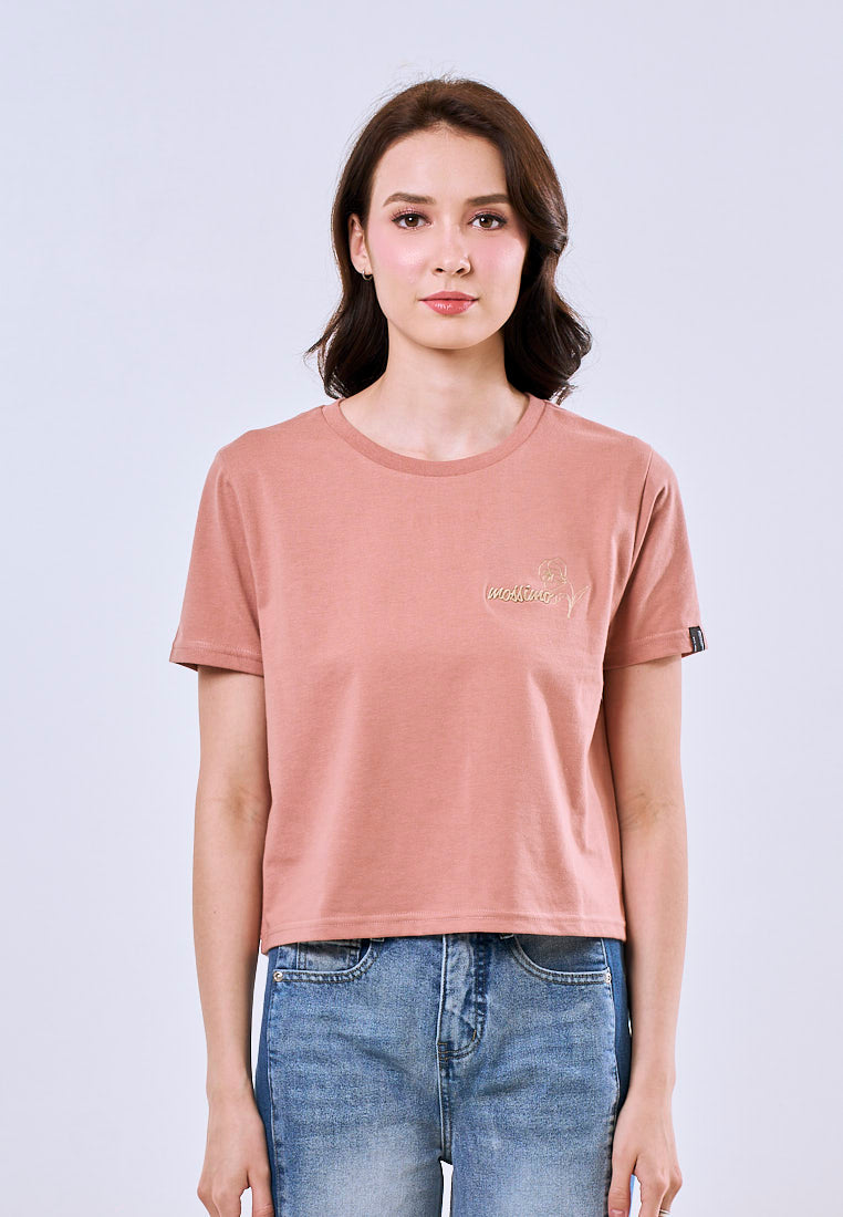 Mossimo Blossom Rose Tan Classic Cropped Fit Tee For Women