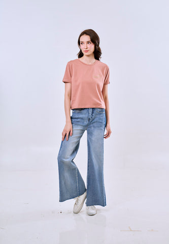 Mossimo Blossom Rose Tan Classic Cropped Fit Tee For Women