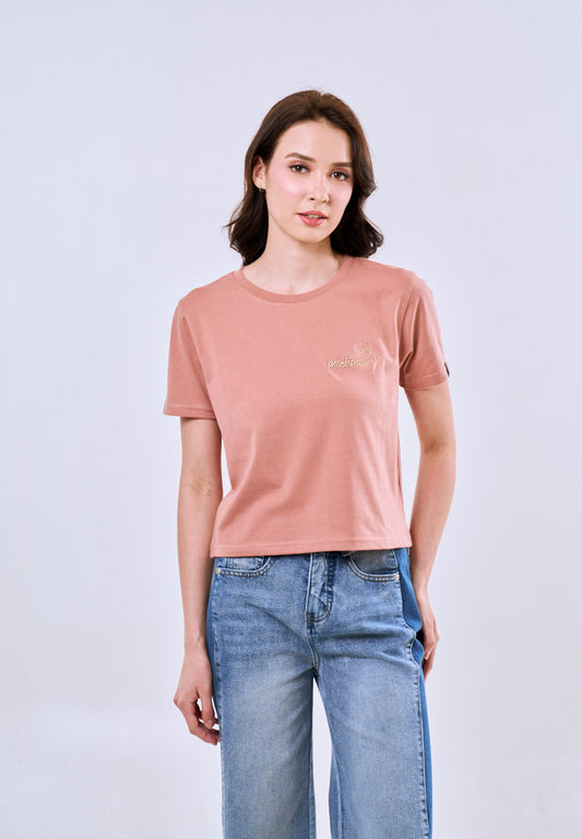 Mossimo Blossom Rose Tan Classic Cropped Fit Tee For Women
