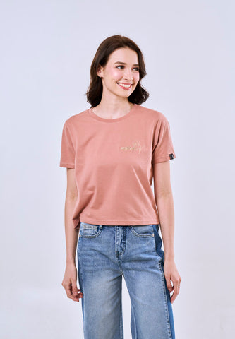 Mossimo Blossom Rose Tan Classic Cropped Fit Tee For Women