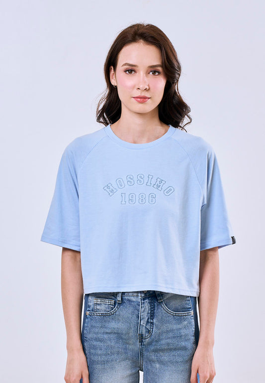 Mossimo Solene Baby Blue Raglan Modern Cropped Fit Tee For Women