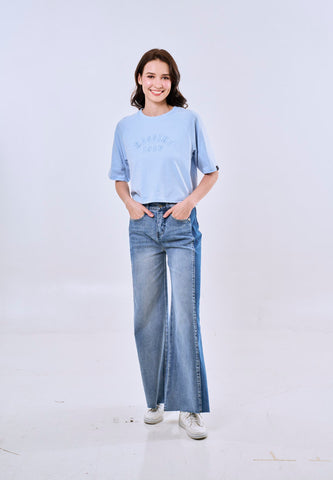 Mossimo Solene Baby Blue Raglan Modern Cropped Fit Tee For Women