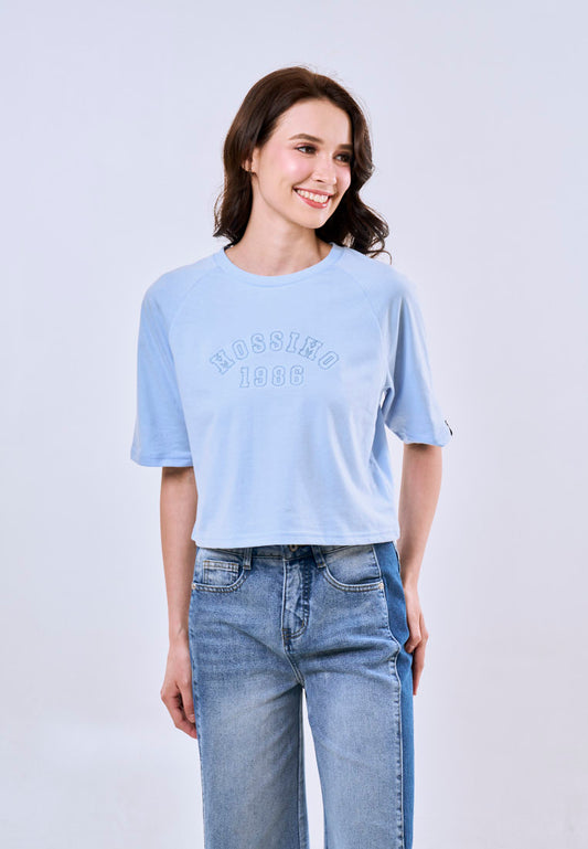 Mossimo Solene Baby Blue Raglan Modern Cropped Fit Tee For Women