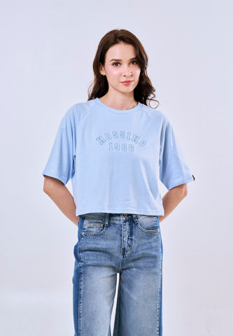 Mossimo Solene Baby Blue Raglan Modern Cropped Fit Tee For Women