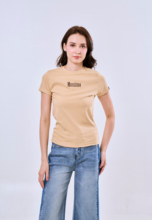 Mossimo Margaret Beige Body Fitted Tee For Women