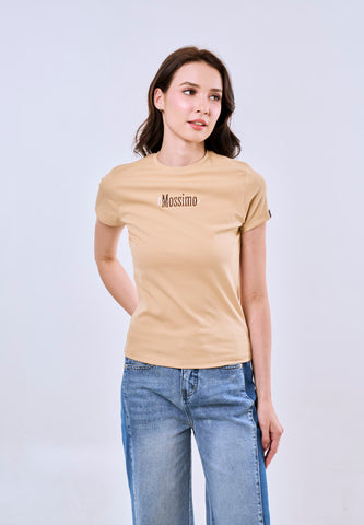 Mossimo Margaret Beige Body Fitted Tee For Women