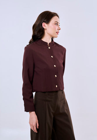 Mossimo Lucy Wine Red Classic Cropped Jacket w/ Buttons Fashion For Women