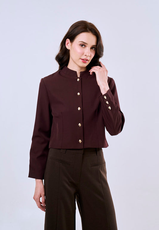 Mossimo Lucy Wine Red Classic Cropped Jacket w/ Buttons Fashion For Women