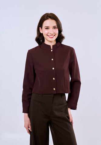 Mossimo Lucy Wine Red Classic Cropped Jacket w/ Buttons Fashion For Women