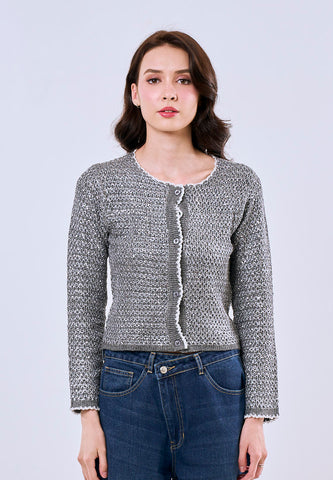 Mossimo Women's Gray Classic Cropped Sequins Cardigan Top
