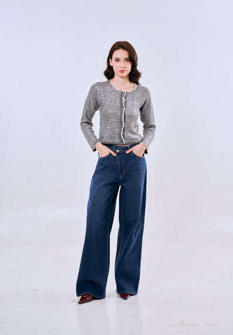 Mossimo Women's Gray Classic Cropped Sequins Cardigan Top