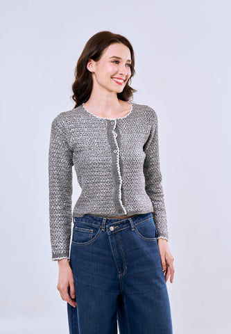 Mossimo Women's Gray Classic Cropped Sequins Cardigan Top