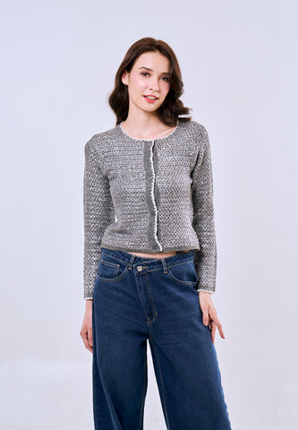 Mossimo Women's Gray Classic Cropped Sequins Cardigan Top