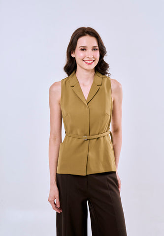 Mossimo Lily Olive Vintage Fit Sleeveless Blazer Top Fashion For Women