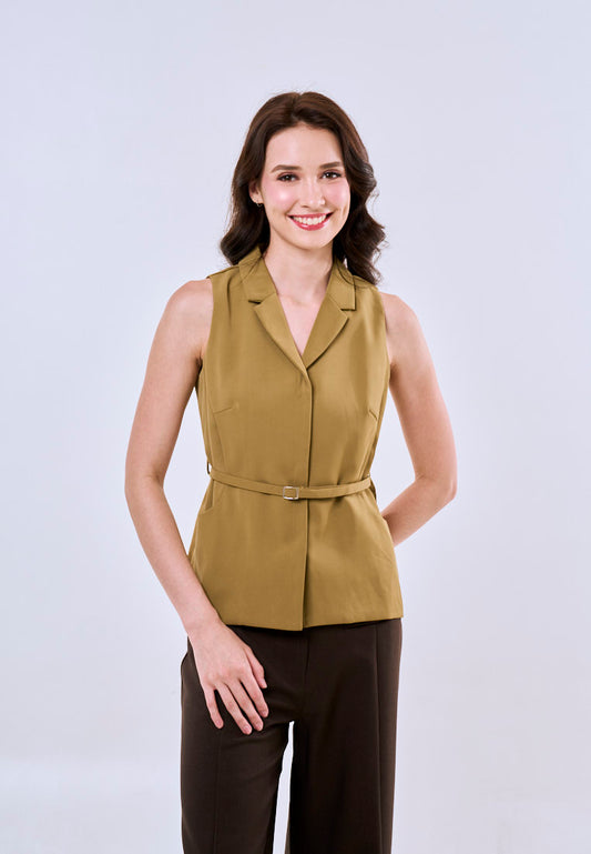 Mossimo Lily Olive Vintage Fit Sleeveless Blazer Top Fashion For Women